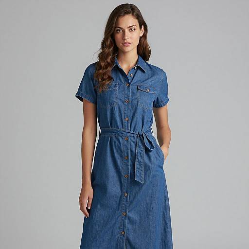 Woman Wearing Blue Denim Dress