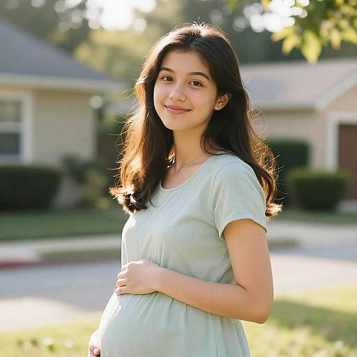 Radiant Pregnant Teen in Serene Suburb