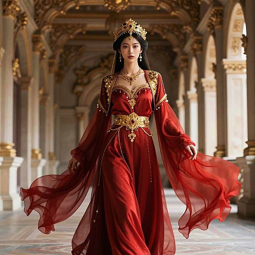 Royal Crimson Dress with Gold Accessories