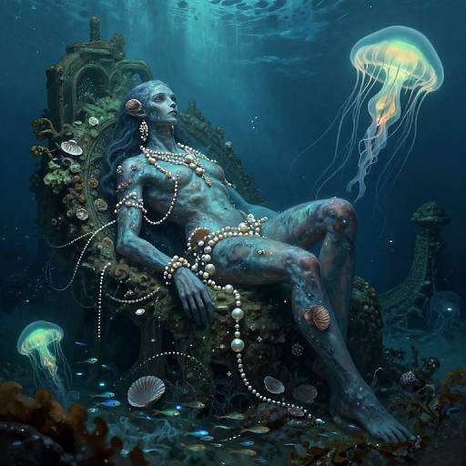Aquatic Humanoid on Ancient Underwater Ruin