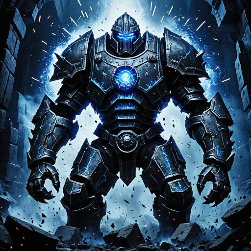 Armored Golem with Glowing Blue Cracks