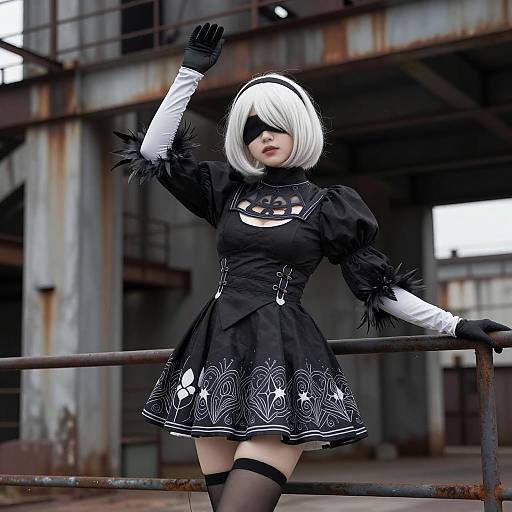 Mystical Cosplayer in Industrial Setting