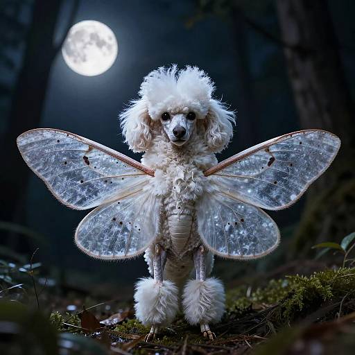White Poodle Moth in Moonlit Forest