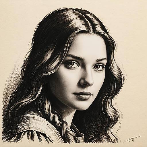 Charcoal Renaissance Portrait of Woman
