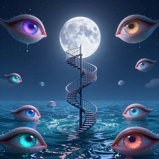 Surreal Spiral Staircase to Luminous Moon