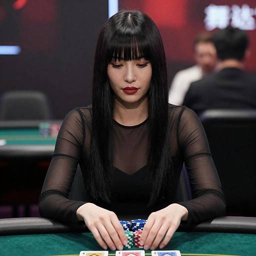 Woman Playing Poker at Casino Table