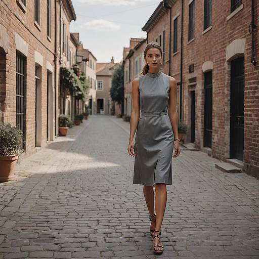 Stylish Woman Walking on Quaint Village Street