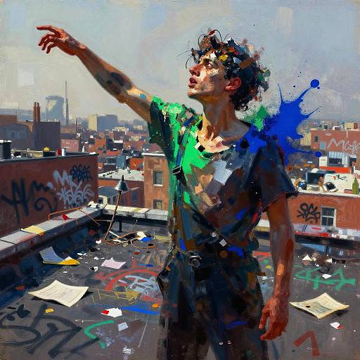 Abstract Expressionist Urban Rooftop Scene