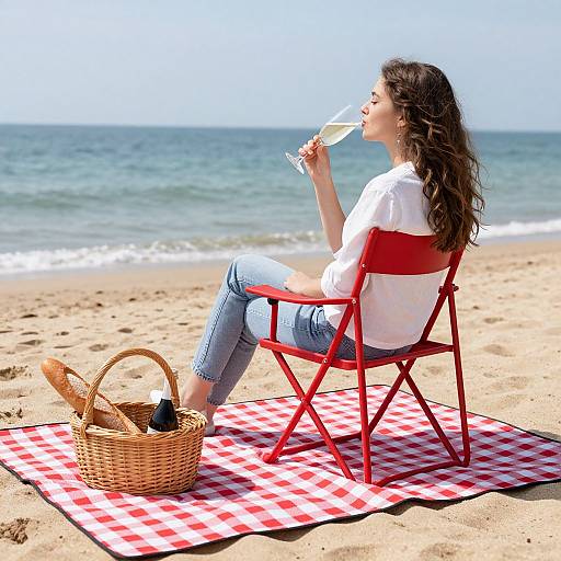 Serene Seaside Picnic with Champagne