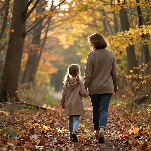 Mother Daughter Autumn Forest Walk