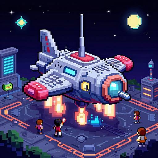 Pixel Art AI Building Spaceship