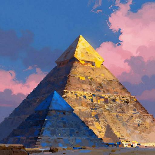 Surreal Sky with Illuminated Pyramids
