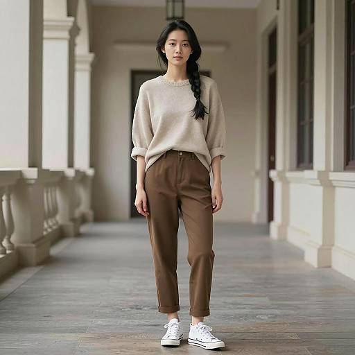 Casual Fashion Portrait in Architectural Hallway