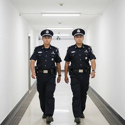 Two Police Officers Walking in Hallway