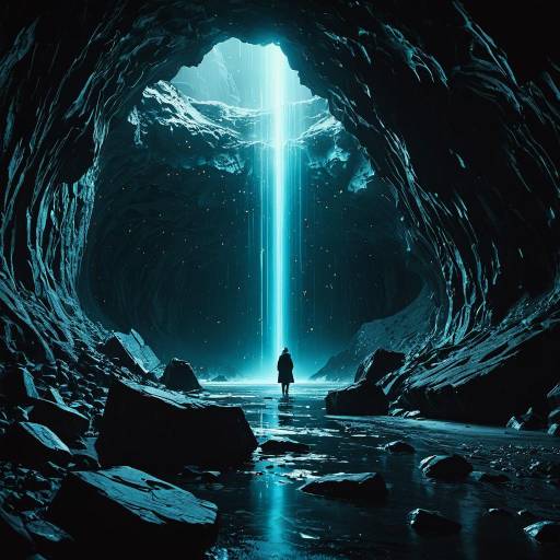 Bioluminescent Cave with Glowing Light Beam