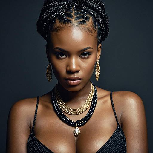 African Woman with Braided Updo and Jewelry