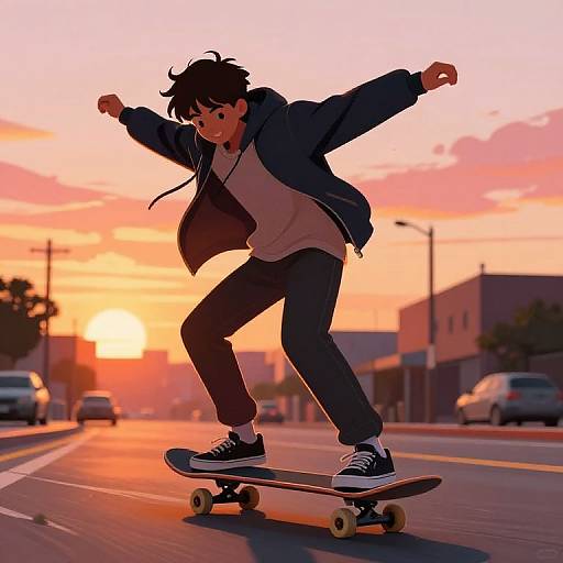 Teen Skateboarder at Sunset City