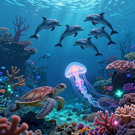 Ethereal Underwater Wonderland with Dolphins