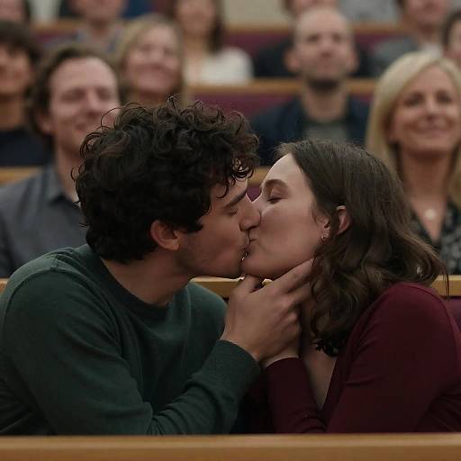Intimate Kiss in a Crowded Auditorium