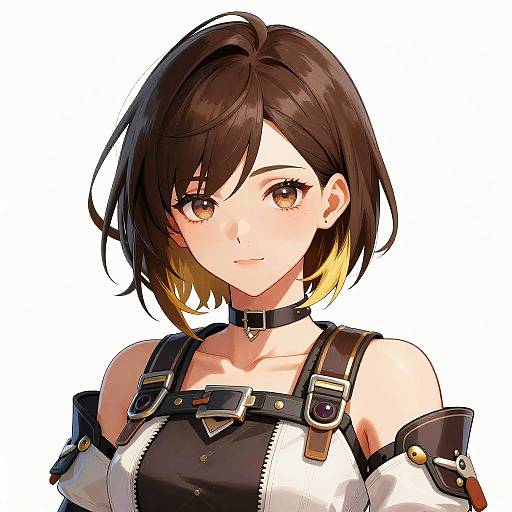 Confident Anime Girl with Brown and Blonde Hair