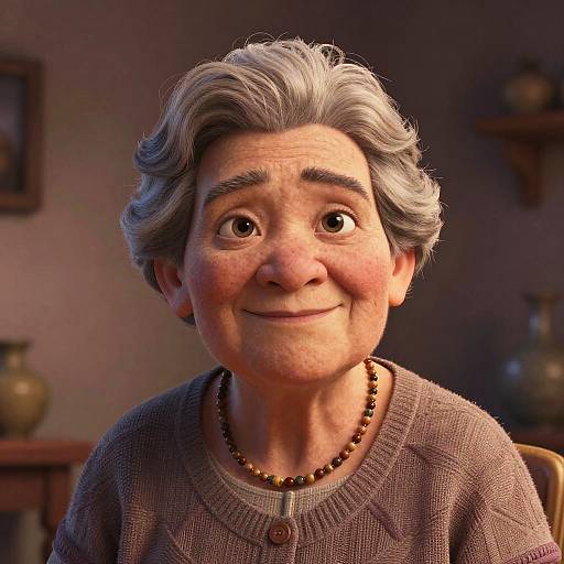 Pixar-Style Waist-Length Grandmother Portrait Cinematic Hyperdetailed