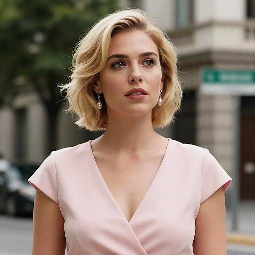 Blonde Woman in Pink Dress Outdoors