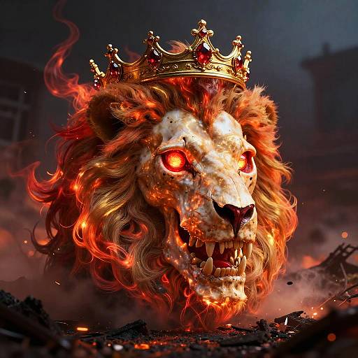 Glowing Ruby Lion Skull with Crown