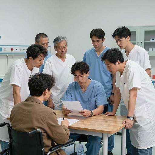 Men in Clinical Setting Discussing Paperwork