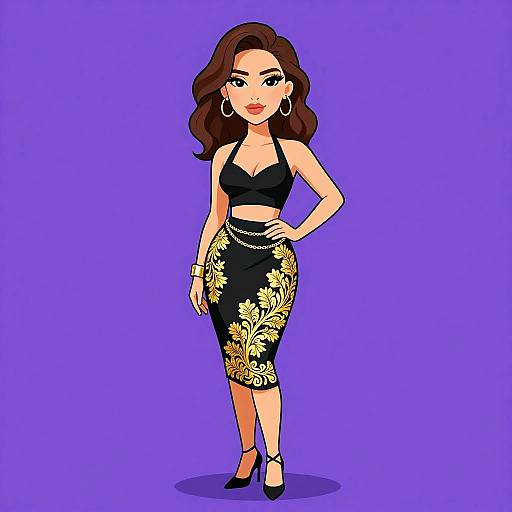 Elegant Woman in Black and Gold