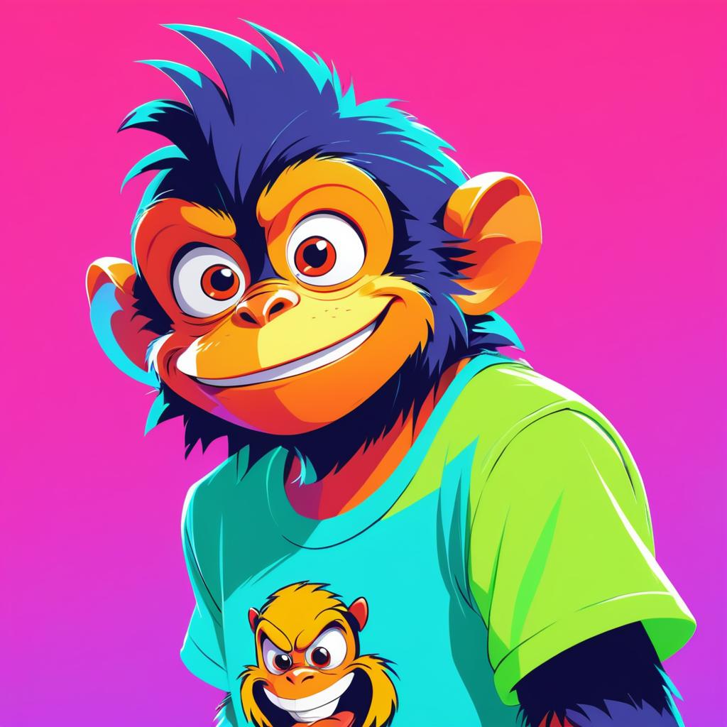 Playful Cartoon Monkey in Bright T-Shirt