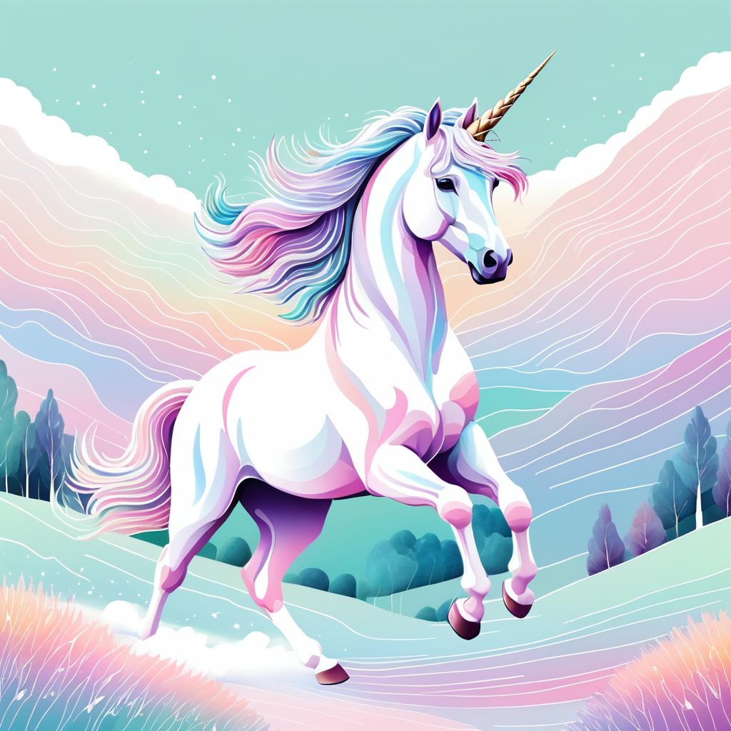 Minimalistic Unicorn Landscape in Pastels