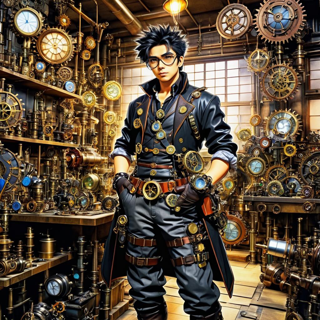 Steampunk Inventor in Anime Style