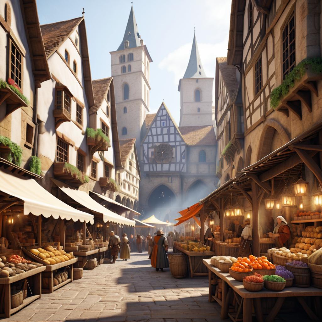 Vibrant Medieval Market Scene Illustration