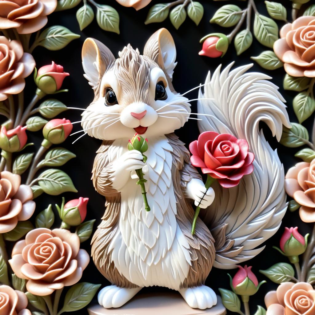 Excited Squirrel with a Rose