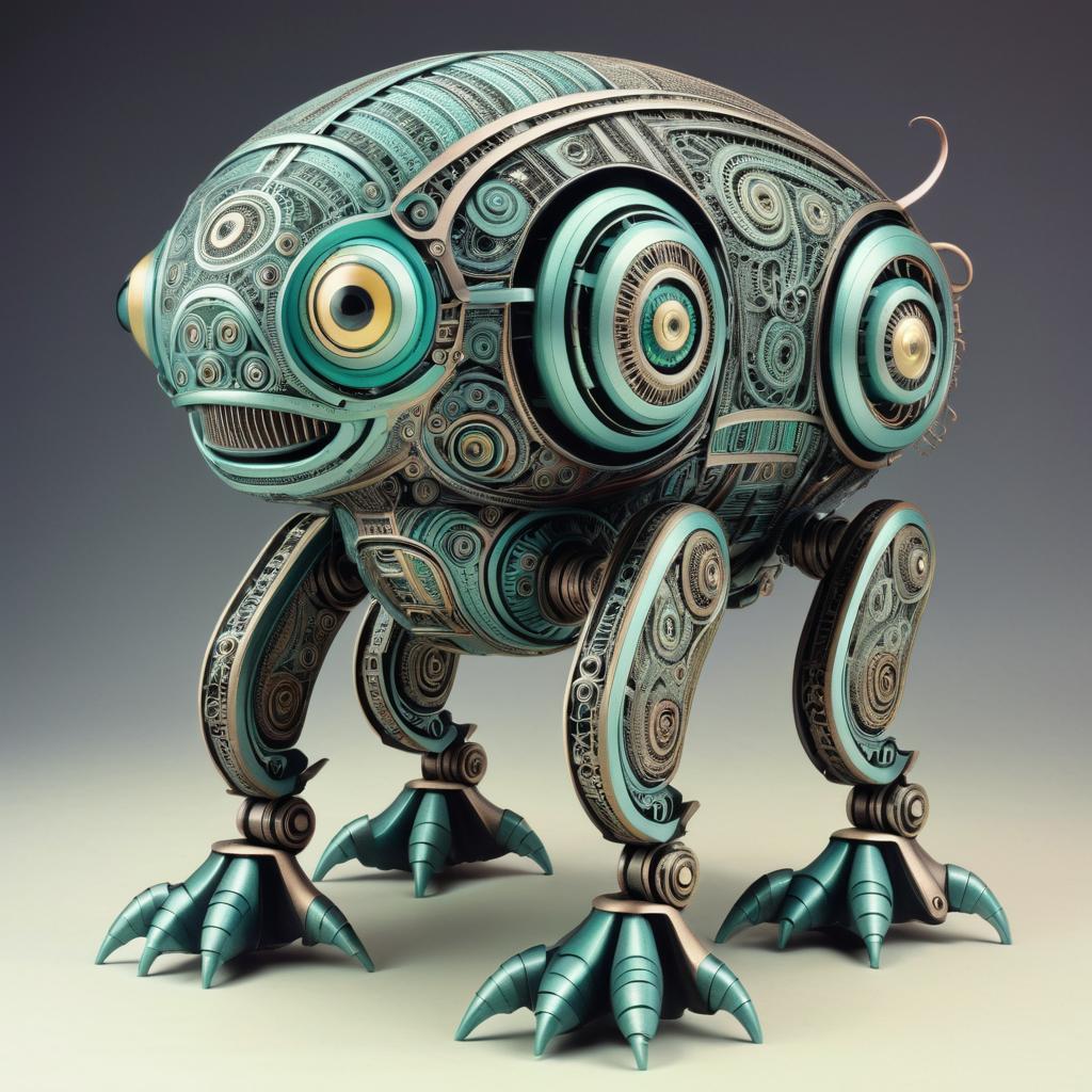 Intricate Pastel Robotic Creature Design