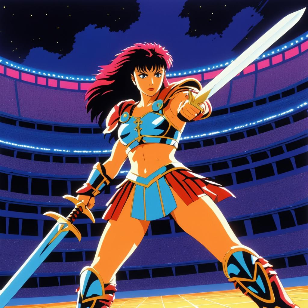 Fierce 90s Female Gladiator in Action