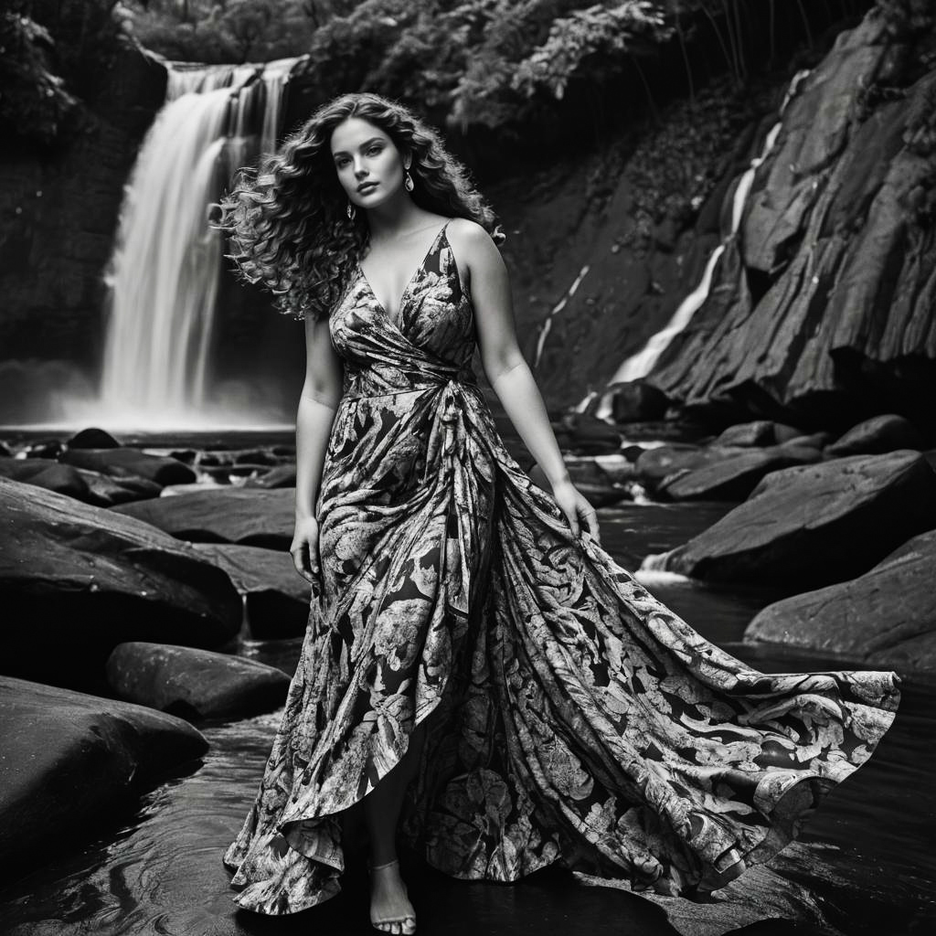 Serene Traveler in Waterfall Dress