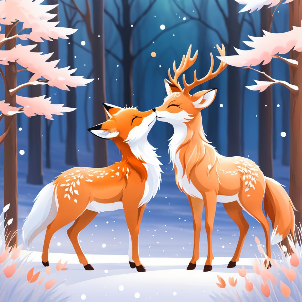 Anime Romance: Fox and Deer Embrace