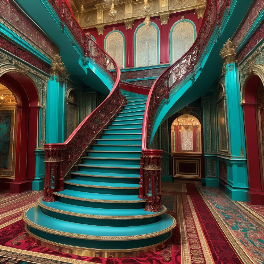 Ornate Chromolithograph of a Grand Staircase