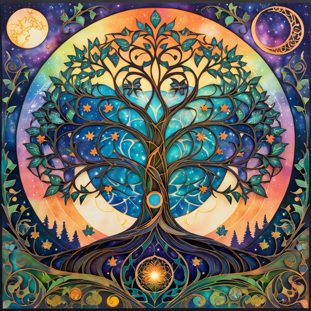 Stylized Tree of Life with Butterflies