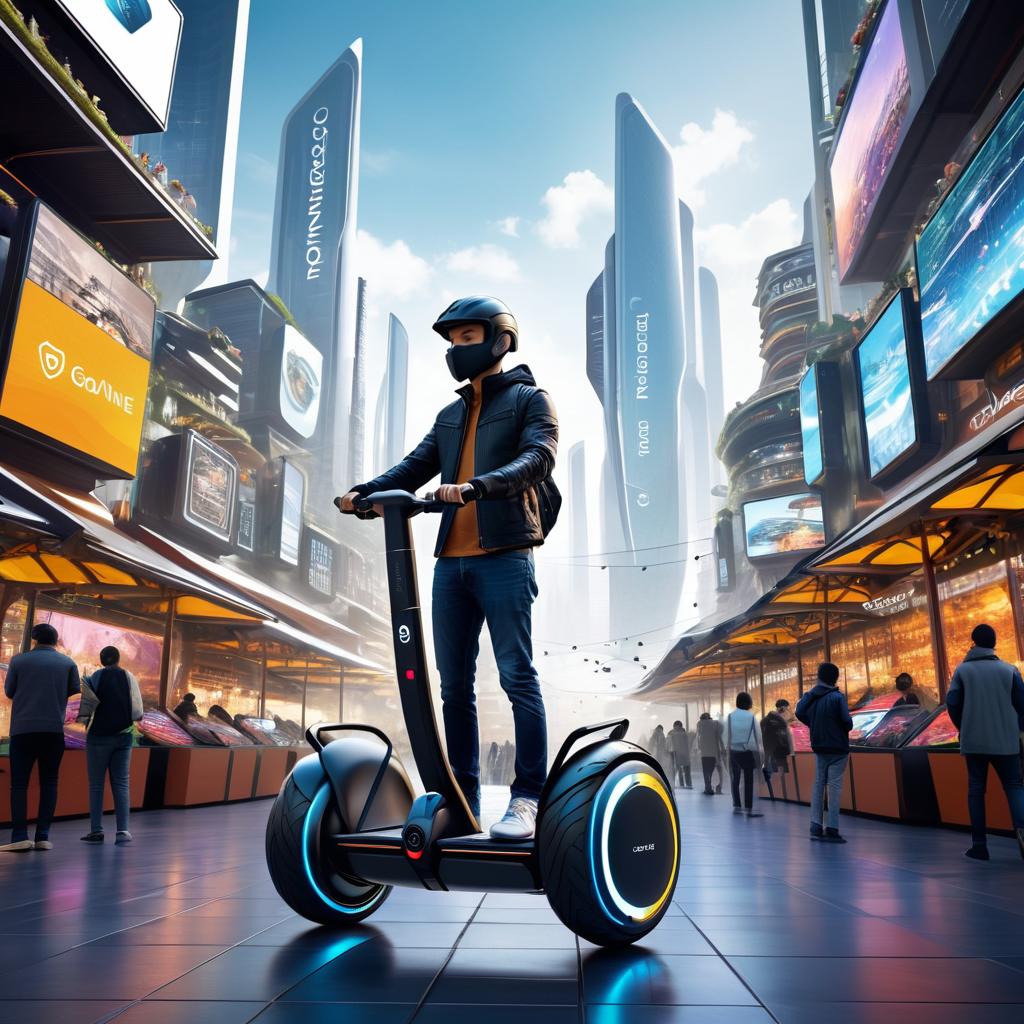 Futuristic Marketplace with Hybrid Segway Testing