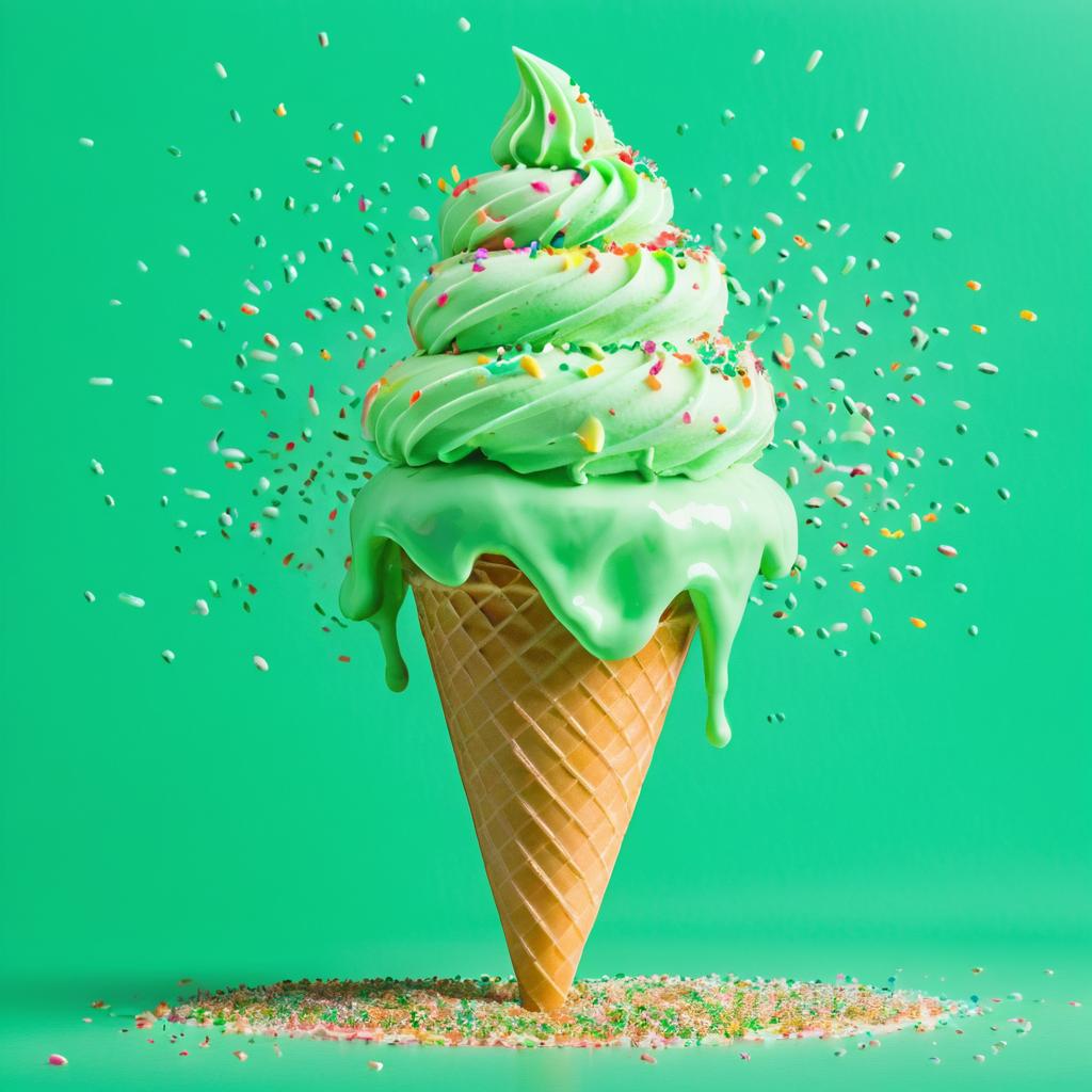 Melting Mint Ice Cream Cone Delight