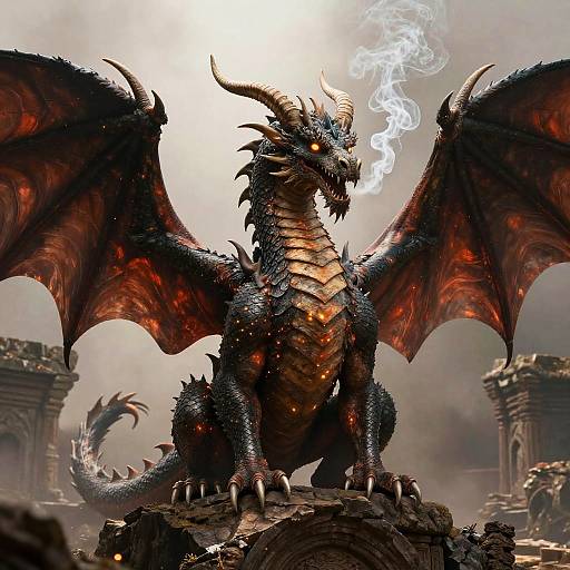 Fierce Sexy Dragon on Ancient Ruins