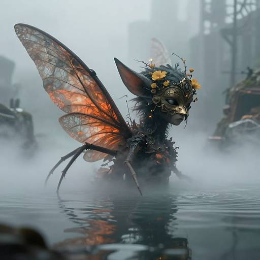 Surreal Cyberpunk Creature in Fog