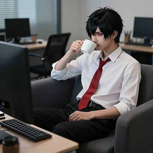 Cinematic Office Scene with Coffee