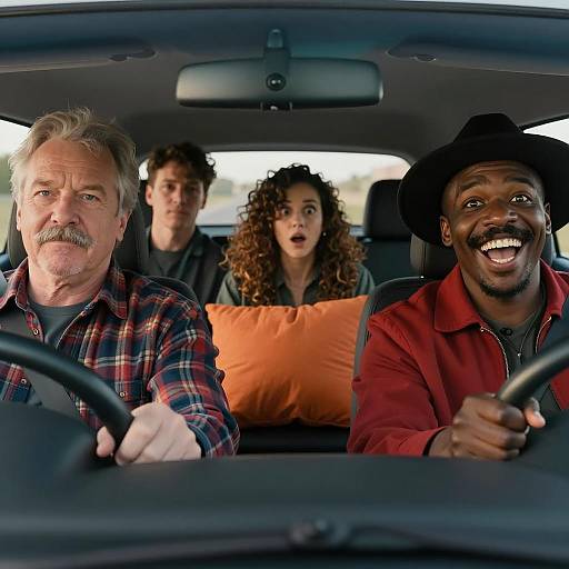 Joyful Car Ride with Surprised Passenger