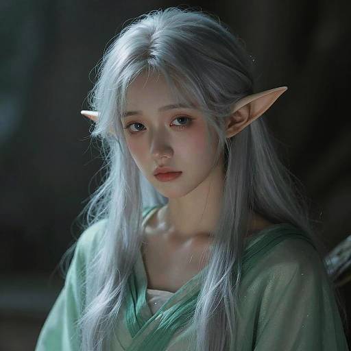 Moonlit Silver-Blue Elf Intimate Portrait