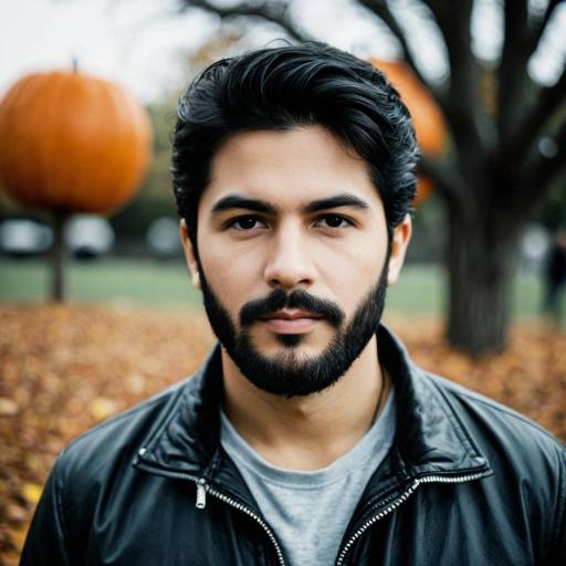 Young man with beard outdoors in autumn