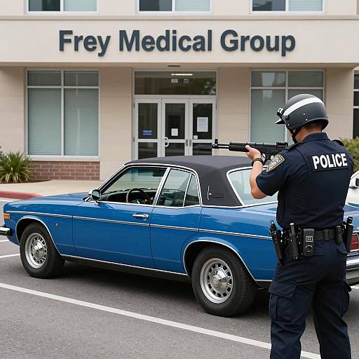 Police Officer Aiming at Classic Car