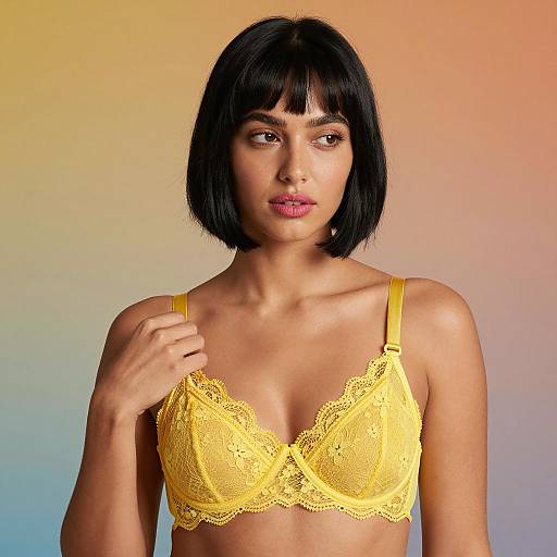 Stylish Woman in Yellow Lace Bra